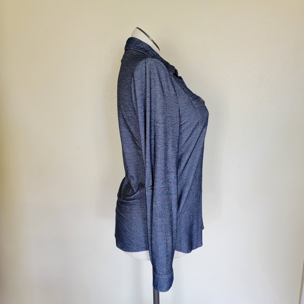 Chambray Style Button Down Rayon Blend - Picture 7 of 12